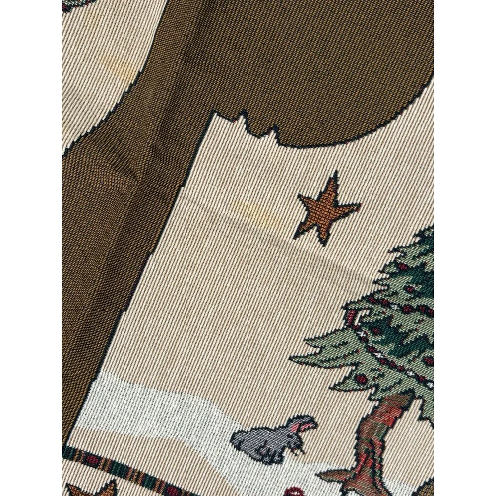 Vintage Christmas Tapestry Fabric Panel Santa Bear Holiday Sewing Craft Textile